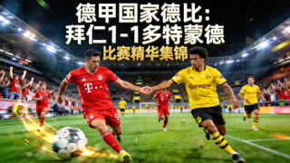 拜仁慕尼黑对阵多特蒙德的德甲国家德比精彩集锦，两队1-1握手言和的比赛精华