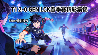T1战队在LCK春季赛中以2-0战胜GEN的精彩比赛集锦，Faker精彩操作片段